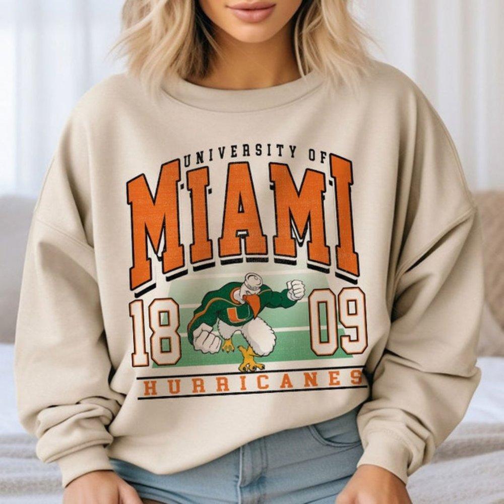 Retro 1809 Miami Miami Miami Hurricanes Mascot Fans Foot University Sweate